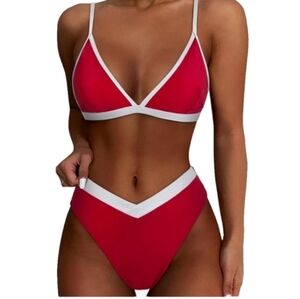 Suuksess Bikini Top High Bottoms Set Red White